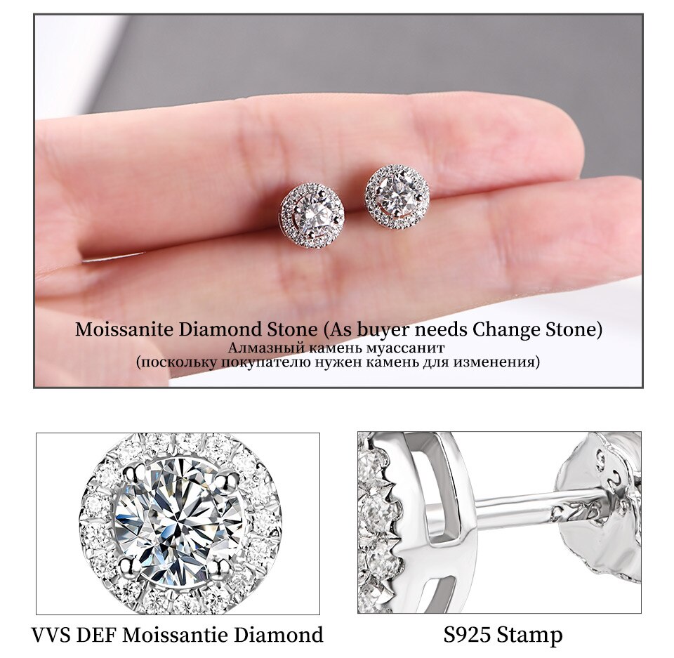 Victoria's Vogue Round Cut Total 0.5ct Diamond Test Passed Moissanite Rhodium Plated 925 Silver Moissanite Earrings Jewelry Girlfriend Gift