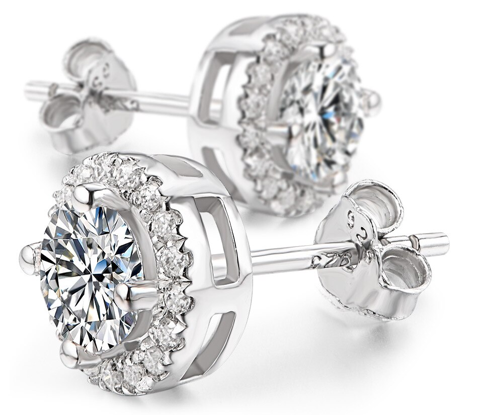 Victoria's Vogue Round Cut Total 0.5ct Diamond Test Passed Moissanite Rhodium Plated 925 Silver Moissanite Earrings Jewelry Girlfriend Gift