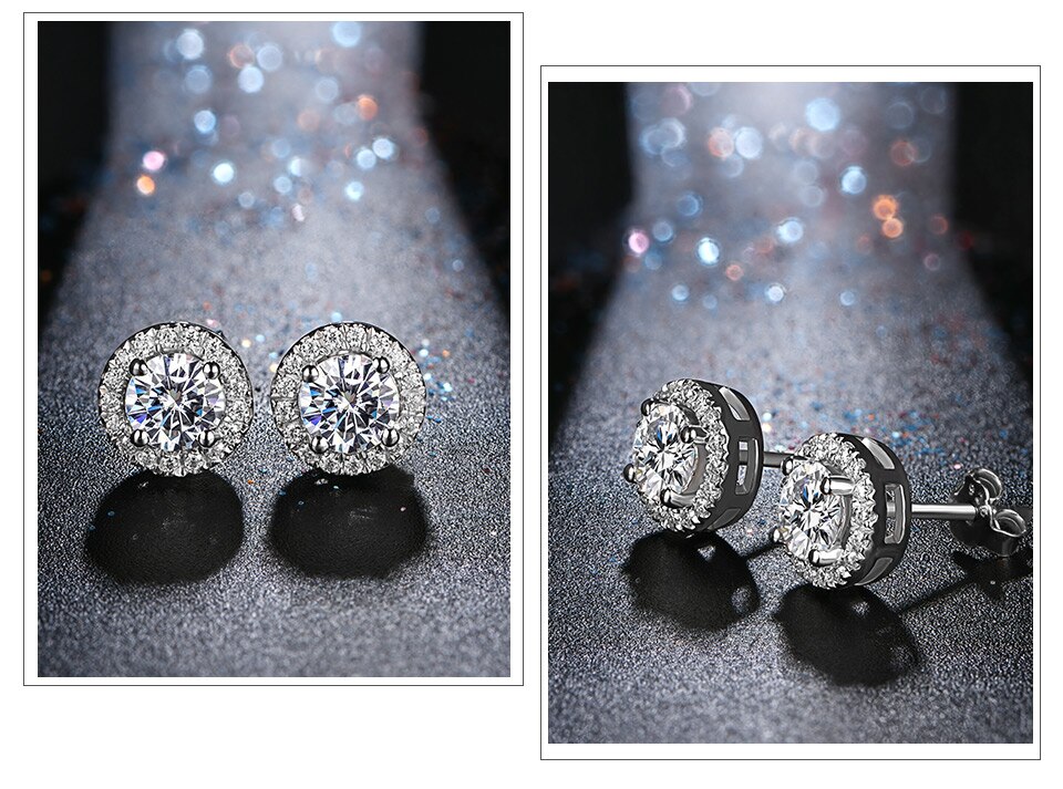 Victoria's Vogue Round Cut Total 0.5ct Diamond Test Passed Moissanite Rhodium Plated 925 Silver Moissanite Earrings Jewelry Girlfriend Gift