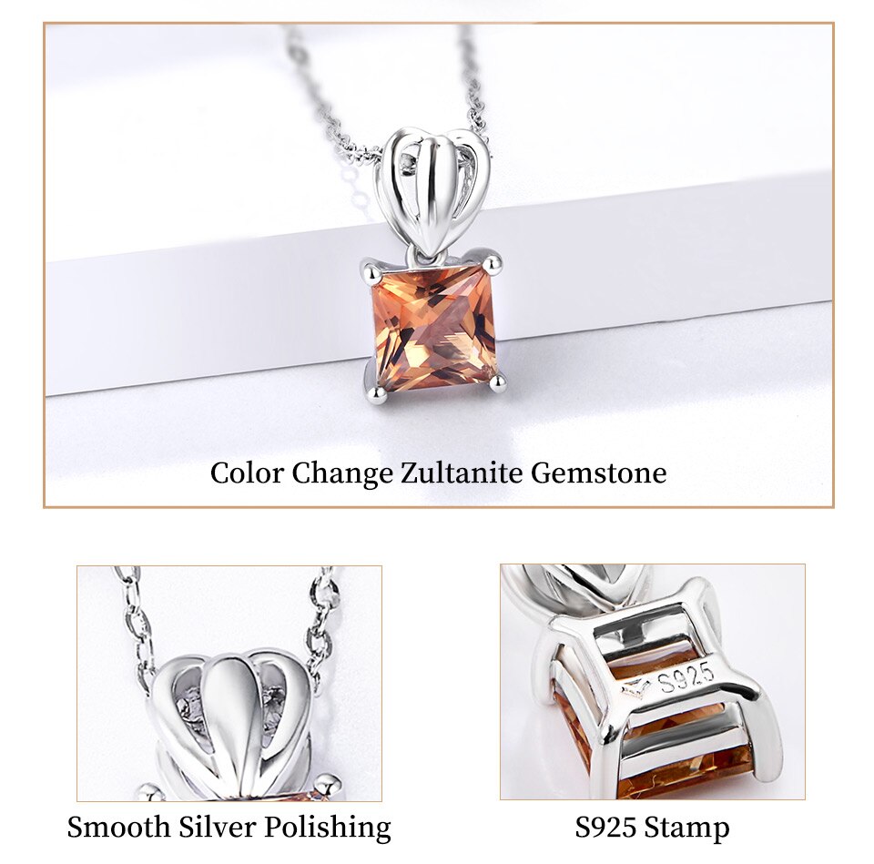 Zultanite Turkish Diaspore Jewelry Silver Pendants Lovely Princess Cut 1 Carats Created Diaspore 925 Pendant for Birthday Gifts
