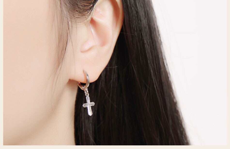 Victoria's Vogue 925 Sterling Silver Cross Drop Earring For Women Wedding Engagement Party Gift Fashion Charm Jewelry