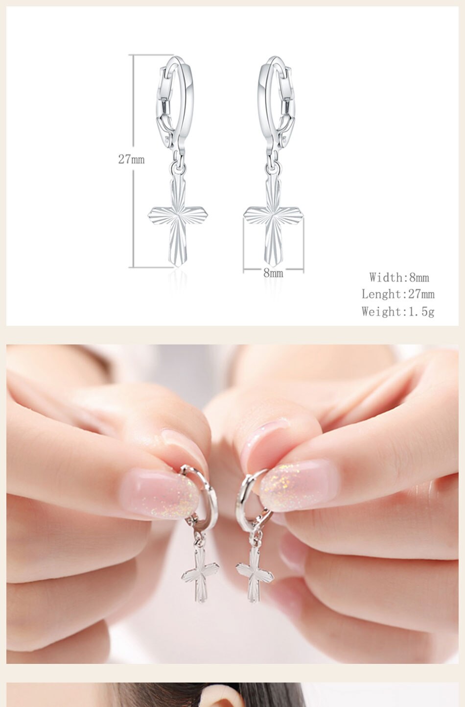 Victoria's Vogue 925 Sterling Silver Cross Drop Earring For Women Wedding Engagement Party Gift Fashion Charm Jewelry