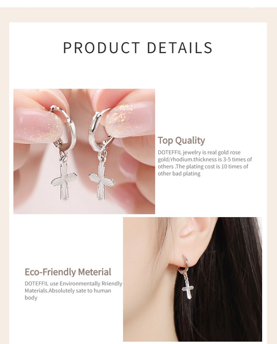 Victoria's Vogue 925 Sterling Silver Cross Drop Earring For Women Wedding Engagement Party Gift Fashion Charm Jewelry