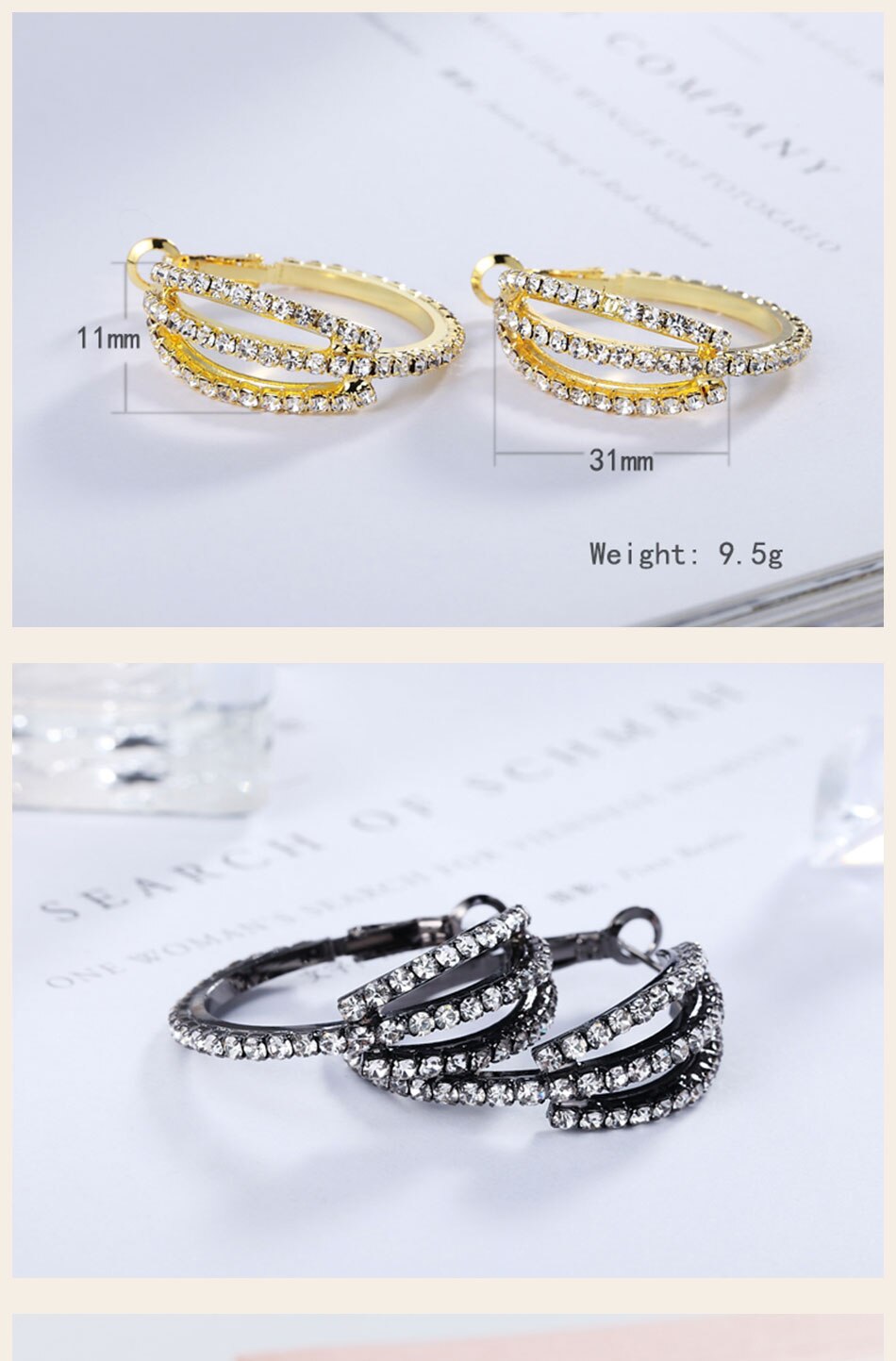 Victoria's Vogue 925 Sterling Silver Gold Black 31mm AAA Zircon Earrings Women Party Gift Fashion Wedding Engagement Charm Jewelry