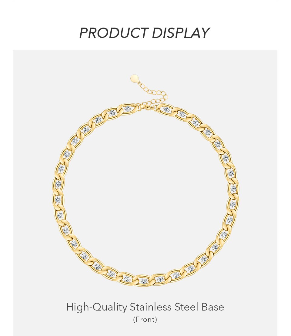 Victoria's Vogue Luxurious Zircons Chain Necklace For Women Gold Color Necklaces Stainless Steel Collar Choker Fashion Jewelry