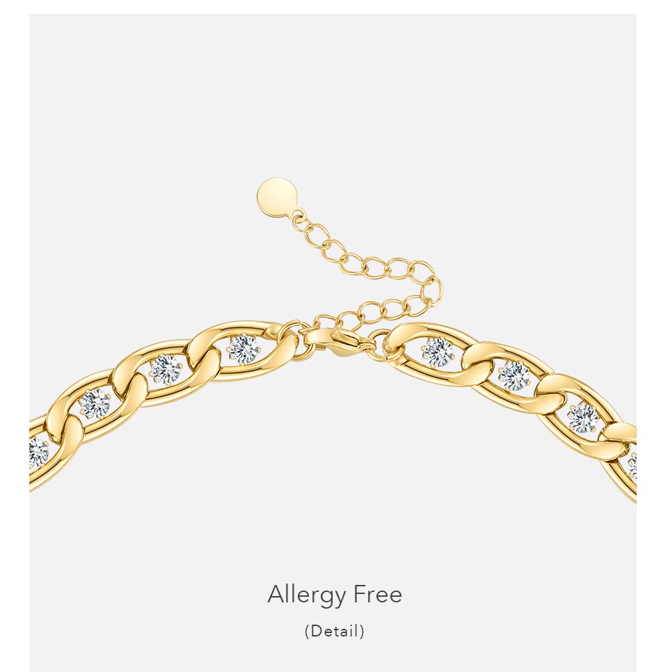 Victoria's Vogue Luxurious Zircons Chain Necklace For Women Gold Color Necklaces Stainless Steel Collar Choker Fashion Jewelry