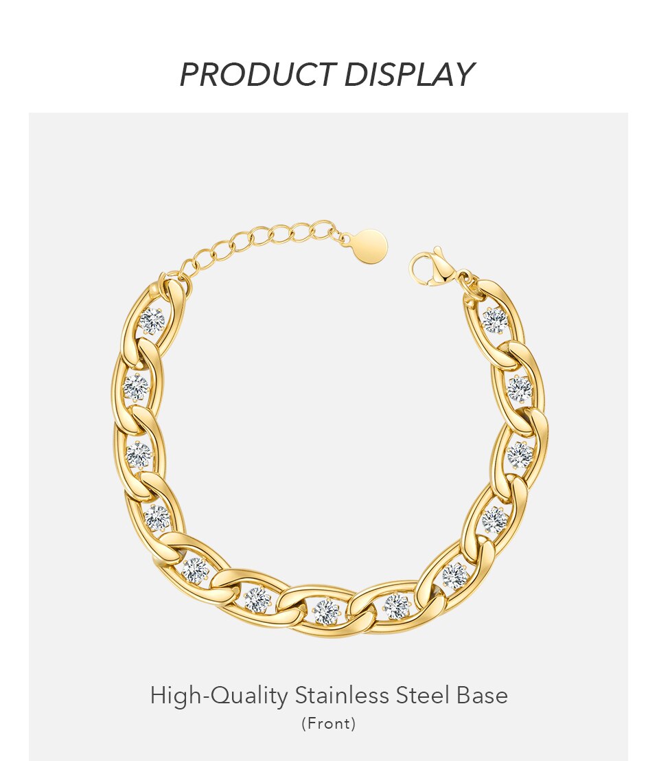 Victoria's Vogue Zircons Chain Bracelet For Women Stainless Steel Elegant Bracelets Gold Color Fashion Jewelry Pulseras Friends