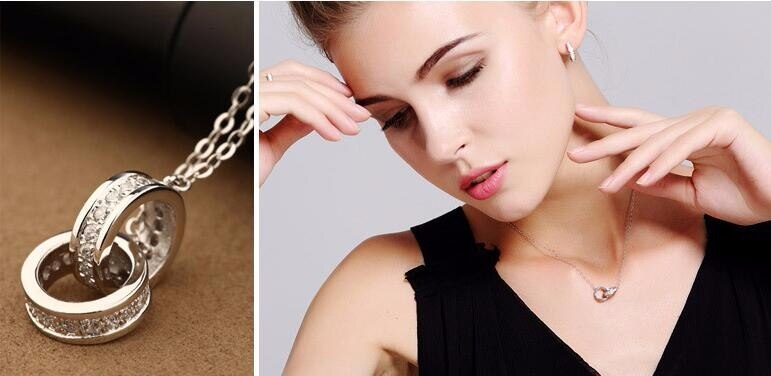 Victoria's Vogue 925 Sterling Silver Jewelry Korean Version Of The New Simple Fashion Bicyclic Brilliant Clavicle Chain Pendant Necklaces