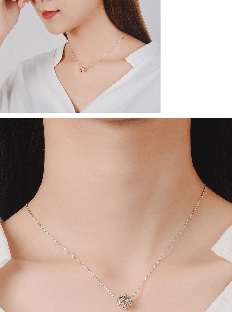 Victoria's Vogue New Temperament Fashion Hollow Transfer Bead 925 Sterling Silver Jewelry Simple Crystal Ball Exquisite Pendant Necklaces Victoria's Vogue New Temperament Fashion Hollow Transfer Bead 925 Sterling Silver Jewelry Simple Crystal Ball Exquisite Pendant Necklaces