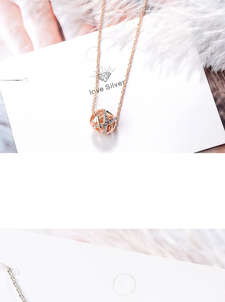 Victoria's Vogue New Temperament Fashion Hollow Transfer Bead 925 Sterling Silver Jewelry Simple Crystal Ball Exquisite Pendant Necklaces Victoria's Vogue New Temperament Fashion Hollow Transfer Bead 925 Sterling Silver Jewelry Simple Crystal Ball Exquisite Pendant Necklaces