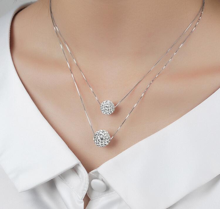 Victoria's Vogue New Temperament Exquisite 925 Sterling Silver Jewelry Double Lucky Crystal Ball Personality Pendant Necklaces Victoria's Vogue New Temperament Exquisite 925 Sterling Silver Jewelry Double Lucky Crystal Ball Personality Pendant Necklaces