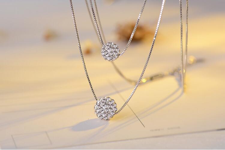 Victoria's Vogue New Temperament Exquisite 925 Sterling Silver Jewelry Double Lucky Crystal Ball Personality Pendant Necklaces Victoria's Vogue New Temperament Exquisite 925 Sterling Silver Jewelry Double Lucky Crystal Ball Personality Pendant Necklaces