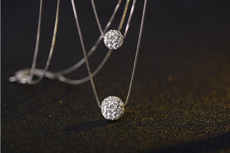 Victoria's Vogue New Temperament Exquisite 925 Sterling Silver Jewelry Double Lucky Crystal Ball Personality Pendant Necklaces Victoria's Vogue New Temperament Exquisite 925 Sterling Silver Jewelry Double Lucky Crystal Ball Personality Pendant Necklaces