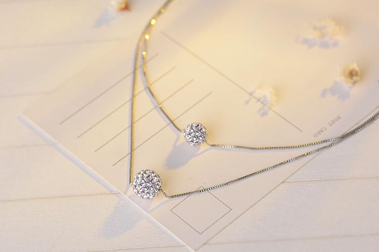 Victoria's Vogue New Temperament Exquisite 925 Sterling Silver Jewelry Double Lucky Crystal Ball Personality Pendant Necklaces Victoria's Vogue New Temperament Exquisite 925 Sterling Silver Jewelry Double Lucky Crystal Ball Personality Pendant Necklaces
