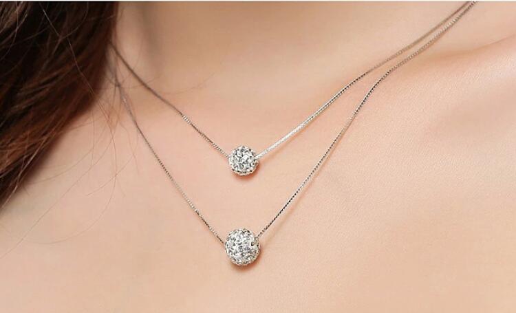 Victoria's Vogue New Temperament Exquisite 925 Sterling Silver Jewelry Double Lucky Crystal Ball Personality Pendant Necklaces Victoria's Vogue New Temperament Exquisite 925 Sterling Silver Jewelry Double Lucky Crystal Ball Personality Pendant Necklaces