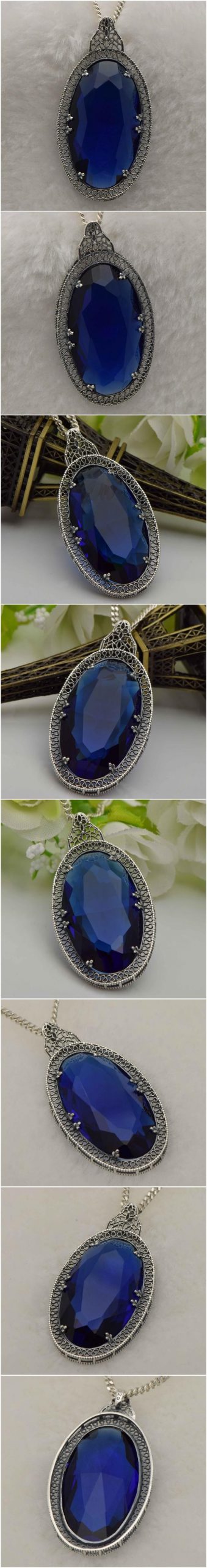 Victoria's Vogue Socialite pendants Created Sapphire Stone Valentine's day 925 sterling silver crystal pendant necklace for women