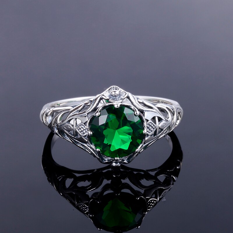 Victoria's Vogue Hot Sale Retro Crown Ring 925 Silver Jewelry Green CZ Stone Sterling Silver Rings Designer engagement ring alibaba-express
