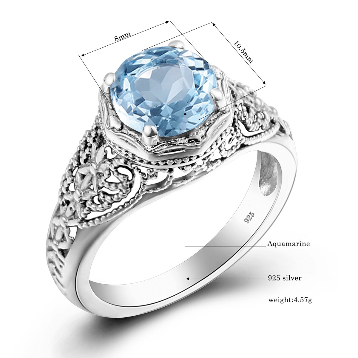 Victoria's Vogue Brand Women Fine Jewelry Sterling Silver Aquamarine Ring Gemstone Wedding Engagement Party Costume Accessories Fashion Victoria's Vogue Brand Women Fine Jewelry Sterling Silver Aquamarine Ring Gemstone Wedding Engagement Party Costume Accessories Fashion