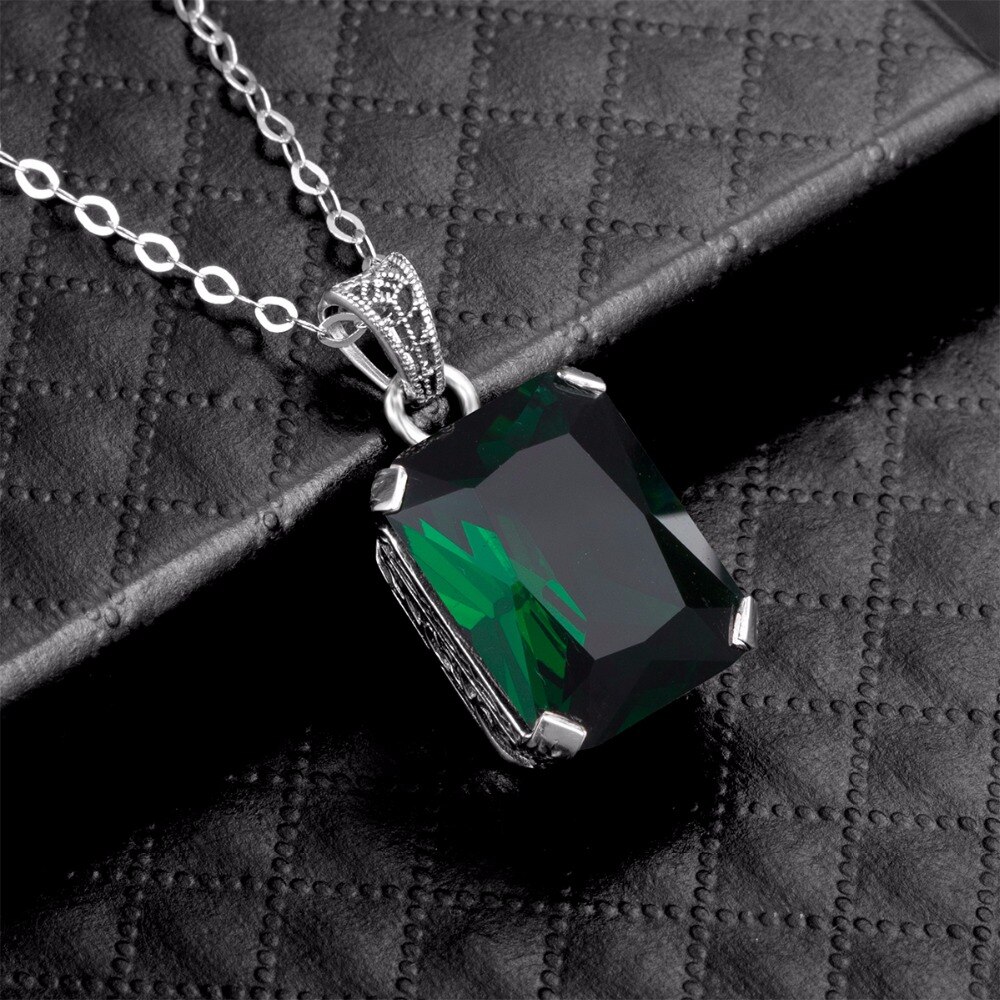 Victoria's Vogue Vintage Jewelry Handmade Gift Lab Emerald Crystal Pendants 100% Solid 925 Sterling Silver Necklace Pendant Fashion Without Chain