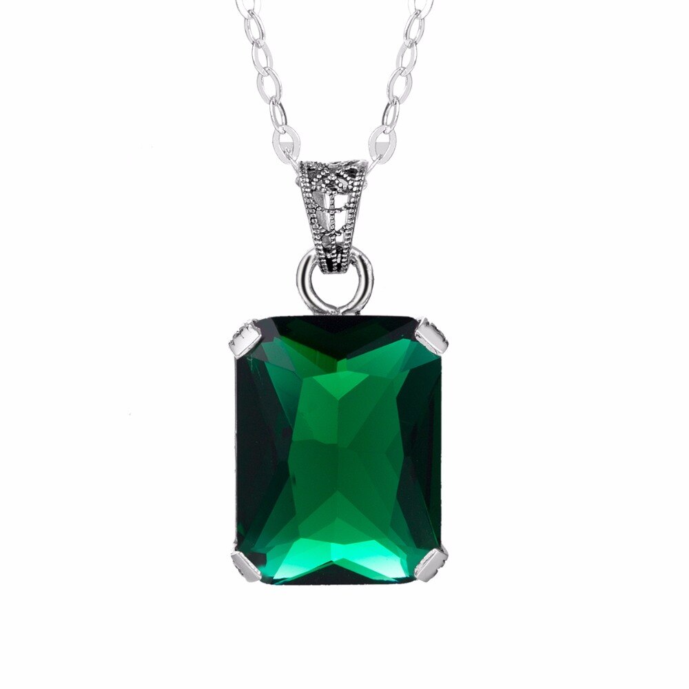 Victoria's Vogue Vintage Jewelry Handmade Gift Lab Emerald Crystal Pendants 100% Solid 925 Sterling Silver Necklace Pendant Fashion Without Chain