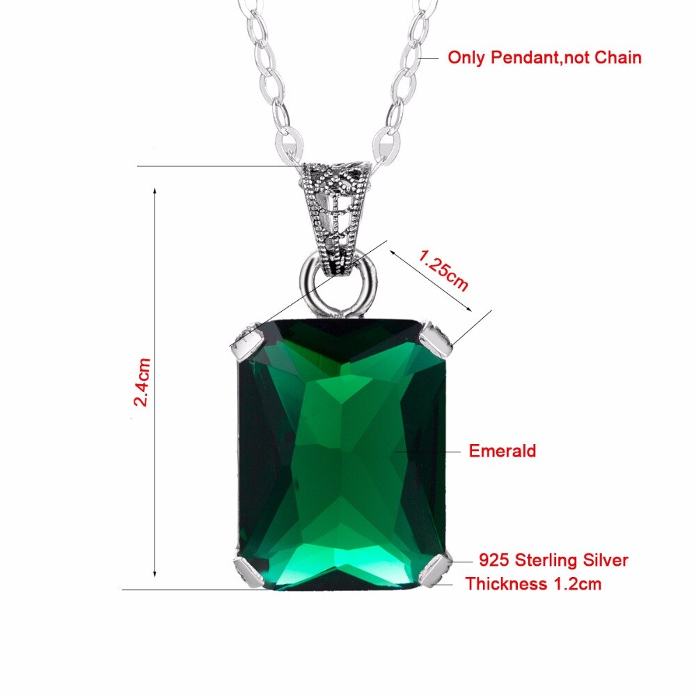 Victoria's Vogue Vintage Jewelry Handmade Gift Lab Emerald Crystal Pendants 100% Solid 925 Sterling Silver Necklace Pendant Fashion Without Chain