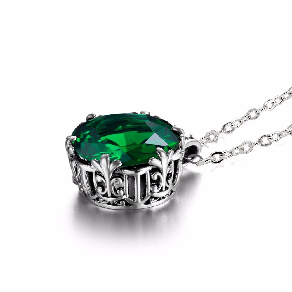 Victoria's Vogue Vintage Jewelry Gift Luxury Handmade Green Rhinestone CZ Pendants 100% Solid 925 Sterling Silver Necklace Pendant For Women