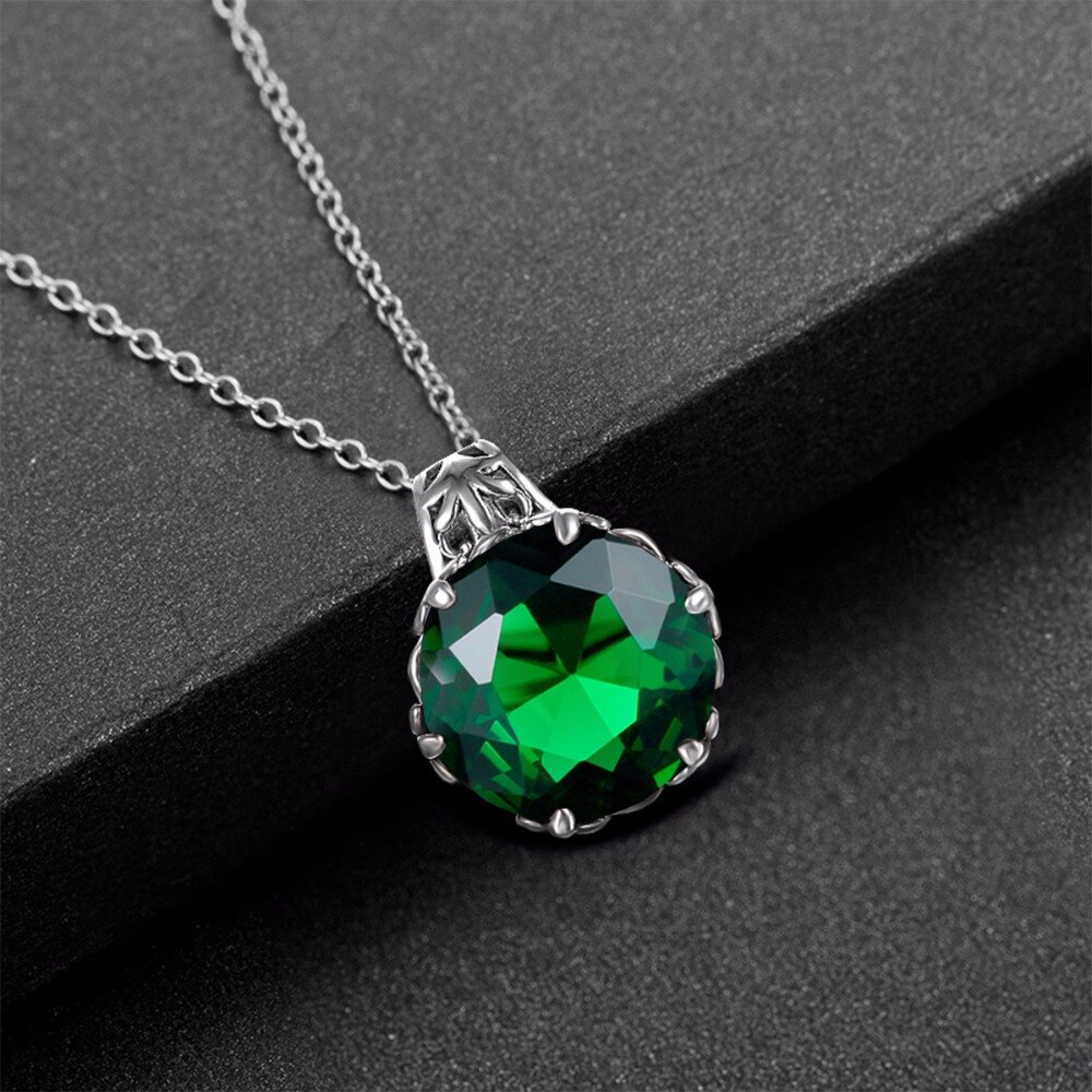 Victoria's Vogue Vintage Jewelry Gift Luxury Handmade Green Rhinestone CZ Pendants 100% Solid 925 Sterling Silver Necklace Pendant For Women