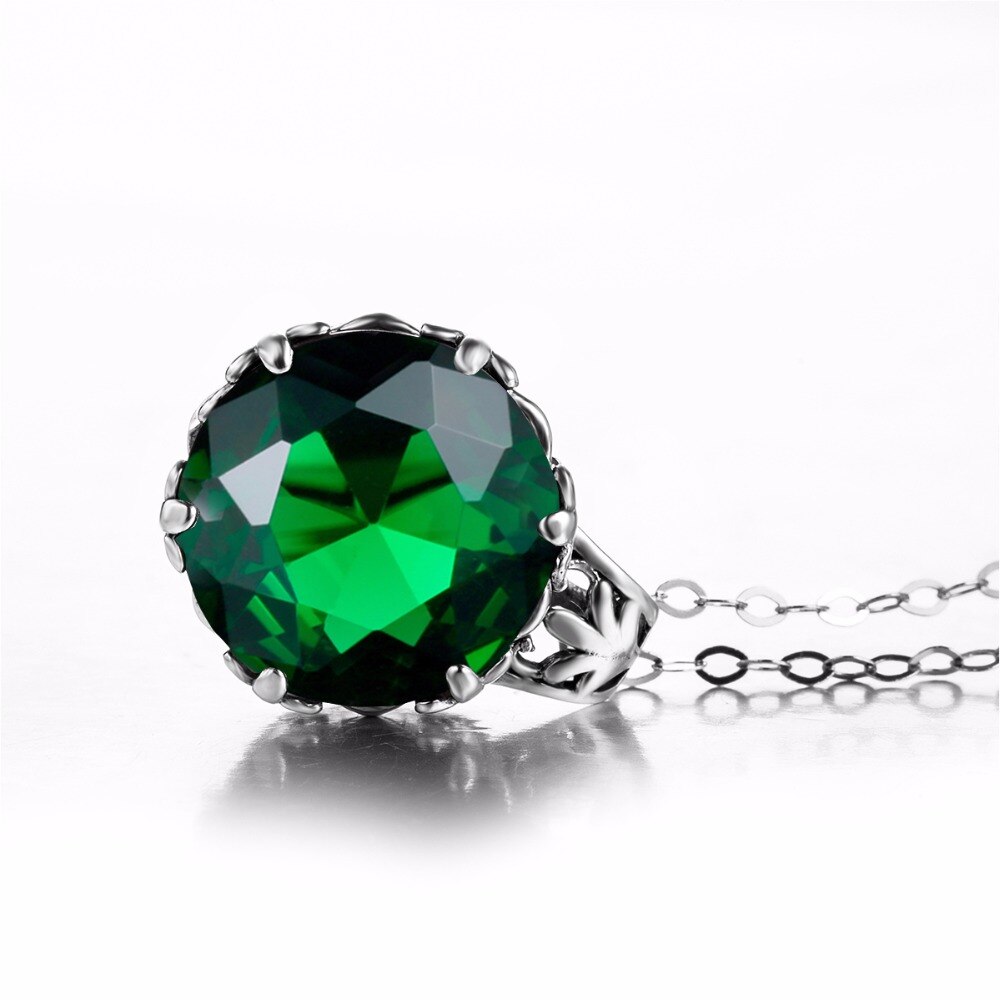 Victoria's Vogue Vintage Jewelry Gift Luxury Handmade Green Rhinestone CZ Pendants 100% Solid 925 Sterling Silver Necklace Pendant For Women