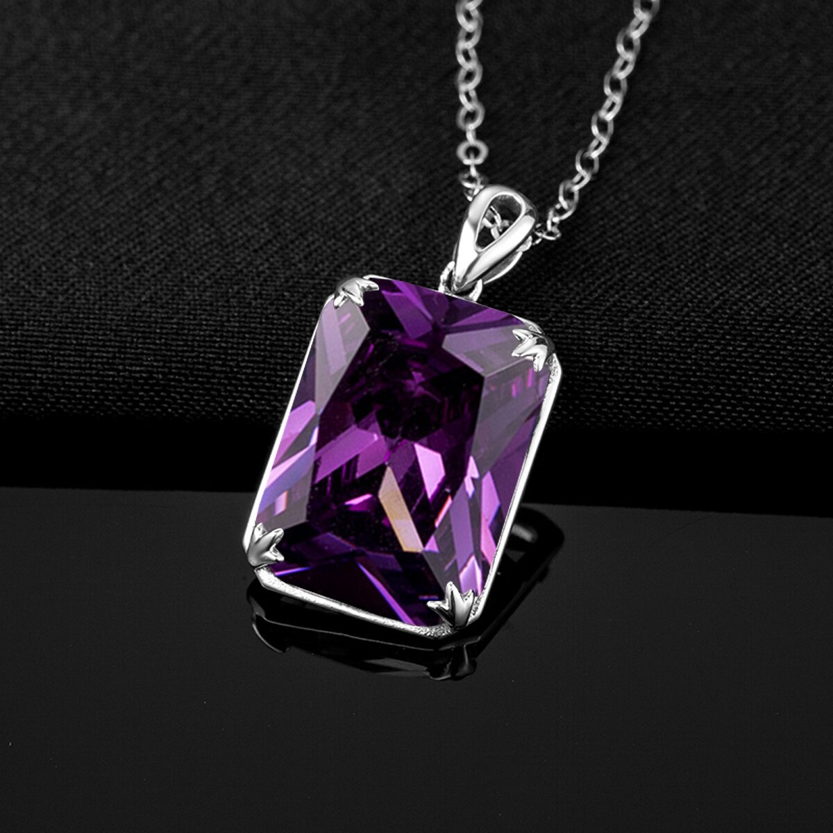 Victoria's Vogue Silver Pendant 925 Amethyst Pendants Necklaces Real 925 Sterling Silver Rectangle Gemstone Fashion Statement Women Fine Jewelry