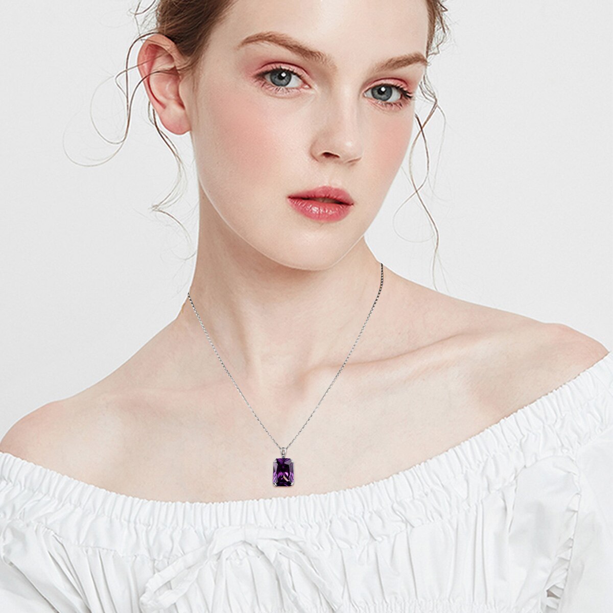 Victoria's Vogue Silver Pendant 925 Amethyst Pendants Necklaces Real 925 Sterling Silver Rectangle Gemstone Fashion Statement Women Fine Jewelry