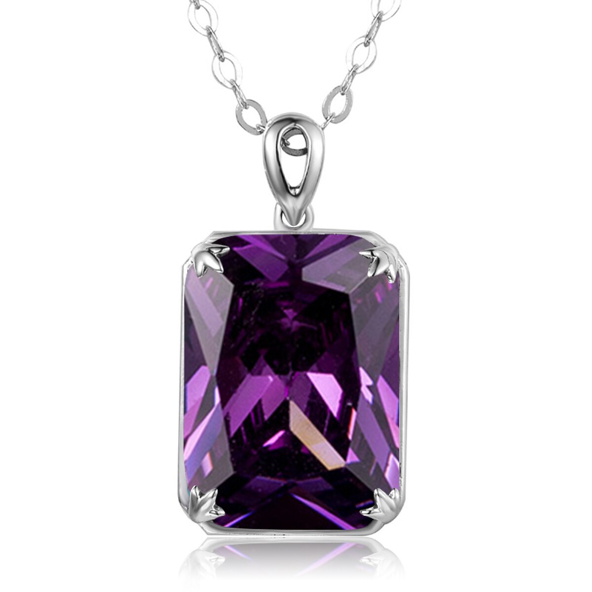 Victoria's Vogue Silver Pendant 925 Amethyst Pendants Necklaces Real 925 Sterling Silver Rectangle Gemstone Fashion Statement Women Fine Jewelry