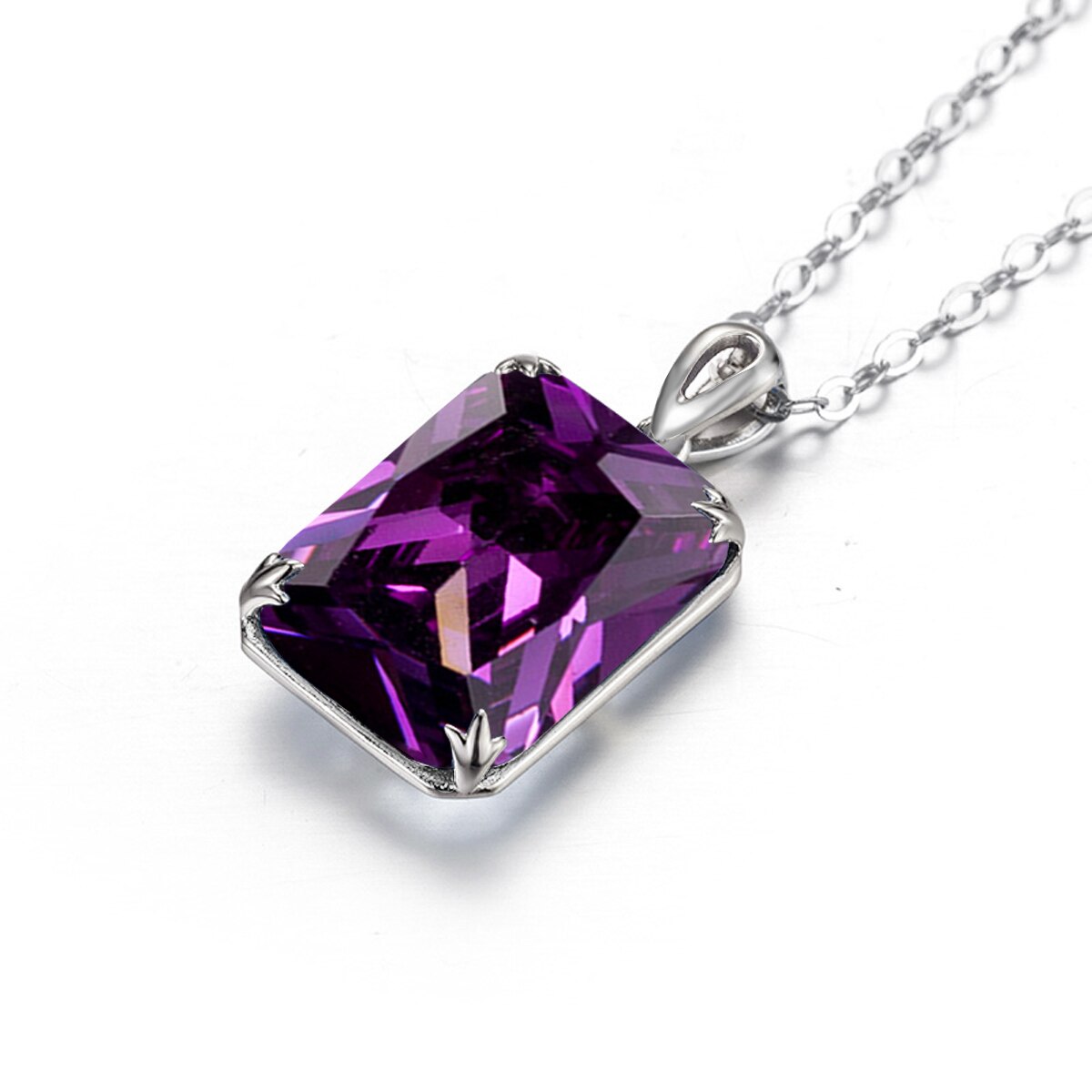 Victoria's Vogue Silver Pendant 925 Amethyst Pendants Necklaces Real 925 Sterling Silver Rectangle Gemstone Fashion Statement Women Fine Jewelry