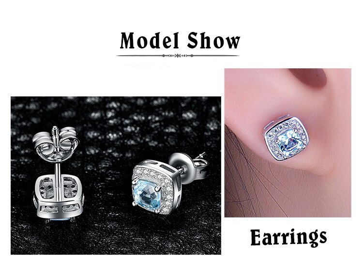 Victoria's Vogue Cushion Genuine Sky Blue Topaz Stud Earrings 925 Sterling Silver Earrings For Women Korean Earings Fashion Jewelry