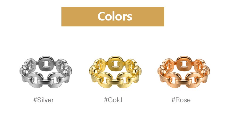 Victoria's Vogue Pure Form Link Chain Ring Men Gold Color Ladies Rings For Women Fashion Jewelry Bague Femme Homme Ringen Victoria's Vogue Pure Form Link Chain Ring Men Gold Color Ladies Rings For Women Fashion Jewelry Bague Femme Homme Ringen