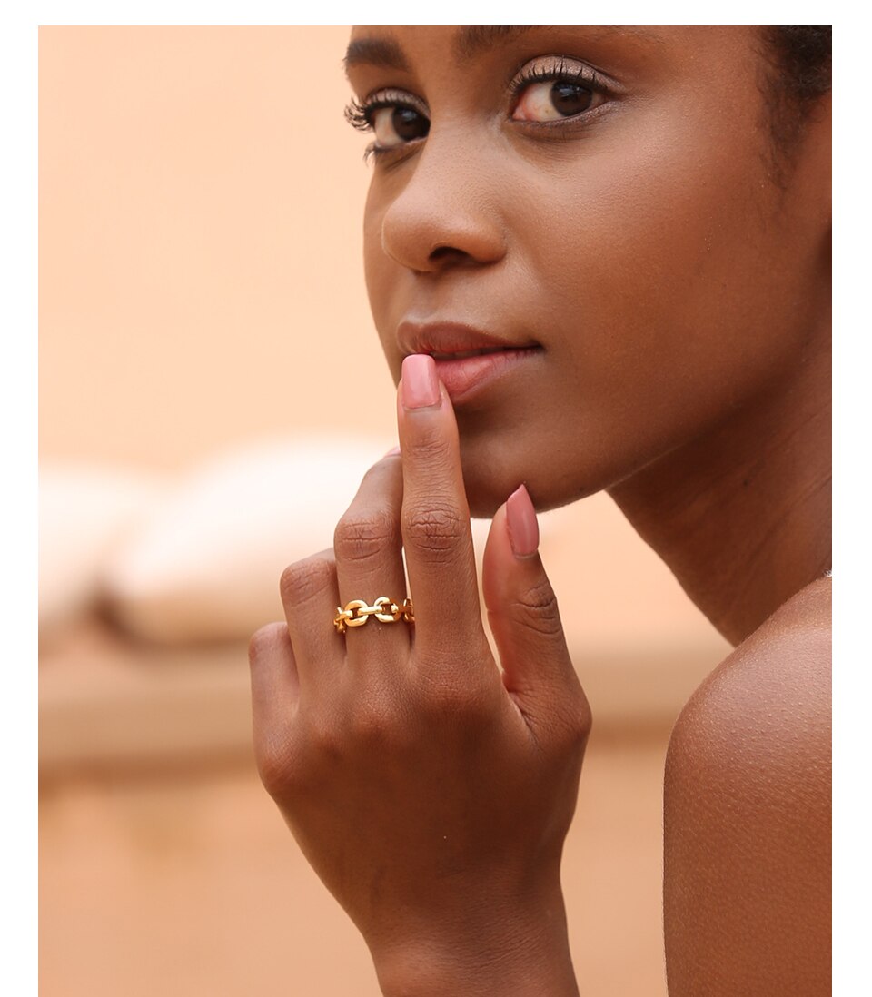 Victoria's Vogue Pure Form Link Chain Ring Men Gold Color Ladies Rings For Women Fashion Jewelry Bague Femme Homme Ringen Victoria's Vogue Pure Form Link Chain Ring Men Gold Color Ladies Rings For Women Fashion Jewelry Bague Femme Homme Ringen