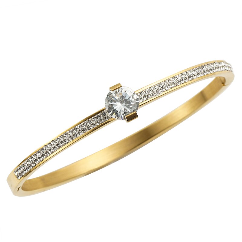 Victoria's Vogue Luxury Stainless Steel Lover Bangles Bracelet for Women Open Cuff Bangle Gold Color Crystal CZ Bracelets Bangles Brand Jewelry