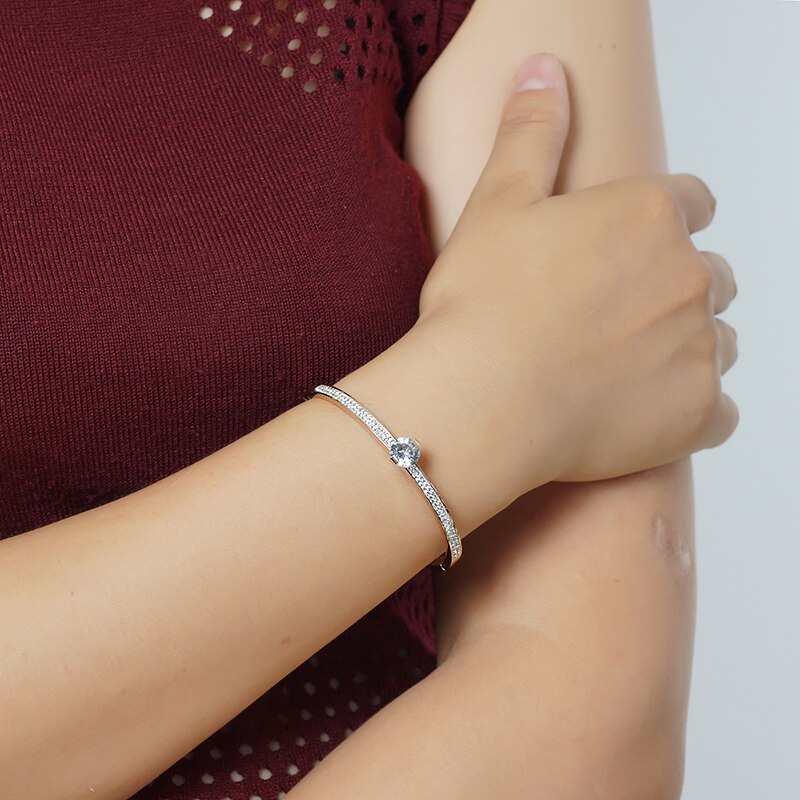 Victoria's Vogue Luxury Stainless Steel Lover Bangles Bracelet for Women Open Cuff Bangle Gold Color Crystal CZ Bracelets Bangles Brand Jewelry