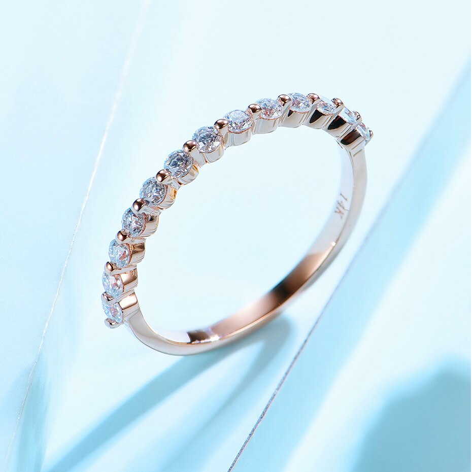 Victoria's Vogue 14K 10K Rose Gold Bubble Ring for Women Moissanite Solitaire Ring Matching Half Eternity Wedding Band Engagement