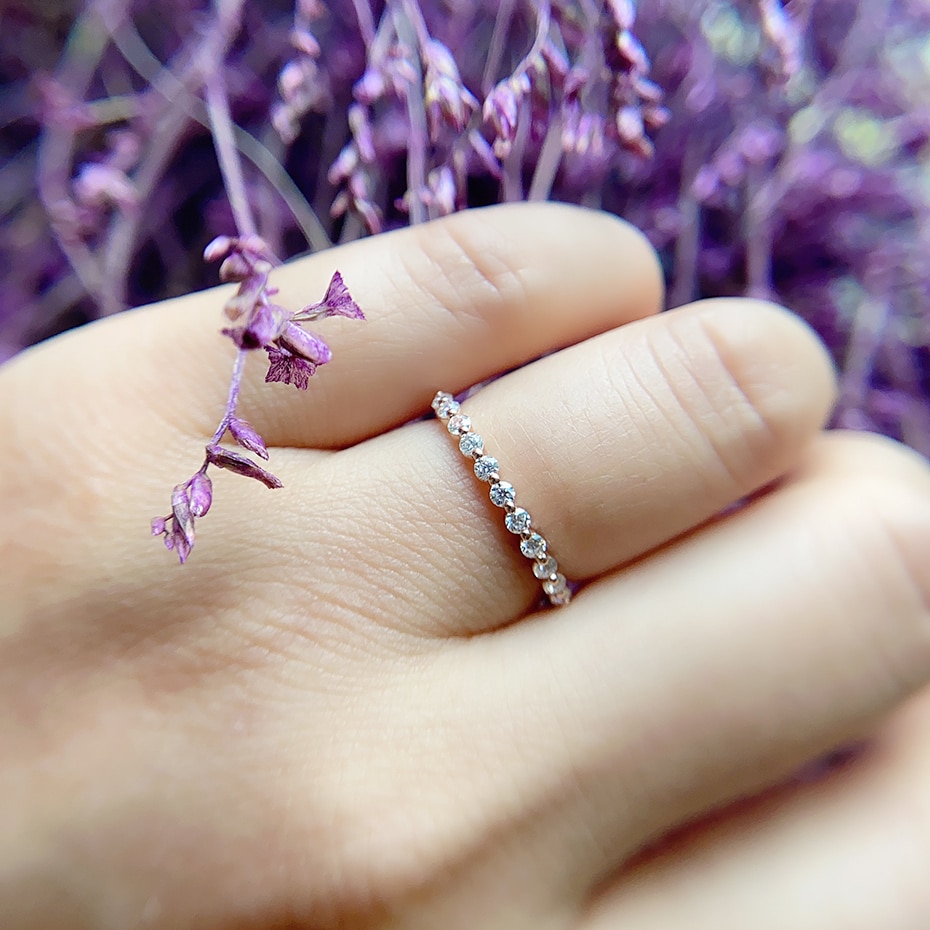 Victoria's Vogue 14K 10K Rose Gold Bubble Ring for Women Moissanite Solitaire Ring Matching Half Eternity Wedding Band Engagement