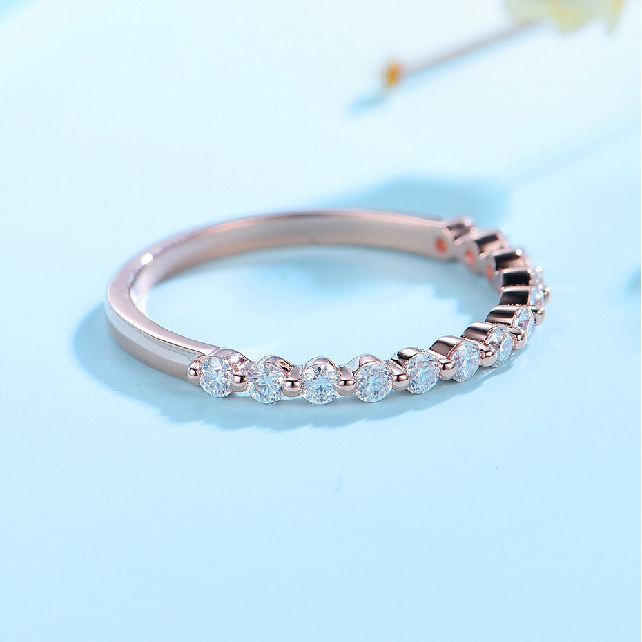 Victoria's Vogue 14K 10K Rose Gold Bubble Ring for Women Moissanite Solitaire Ring Matching Half Eternity Wedding Band Engagement