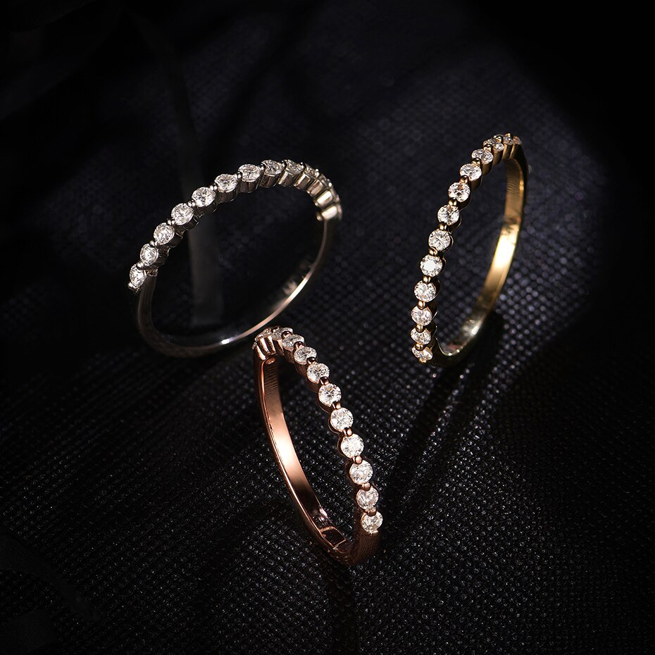 Victoria's Vogue 14K 10K Rose Gold Bubble Ring for Women Moissanite Solitaire Ring Matching Half Eternity Wedding Band Engagement