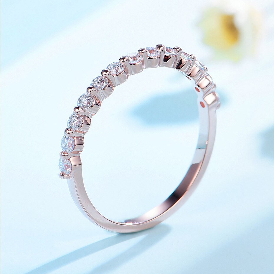Victoria's Vogue 14K 10K Rose Gold Bubble Ring for Women Moissanite Solitaire Ring Matching Half Eternity Wedding Band Engagement