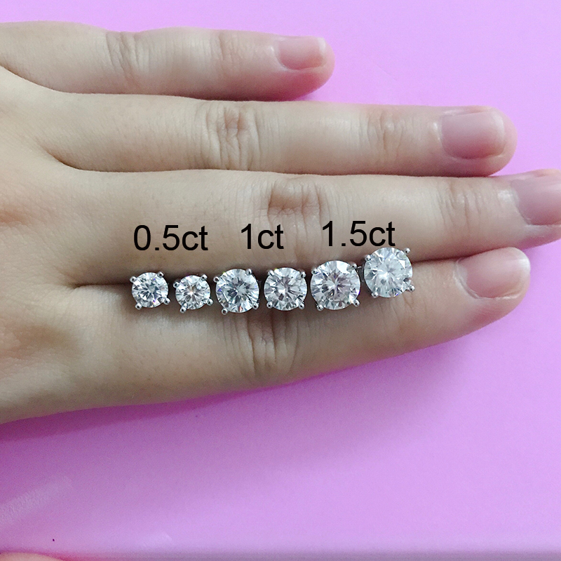 Victoria's Vogue 925 Classic Silver 0.5/1/1.5ct F color Moissanite VVS Fine Jewelry Diamond Stud Earring With certificate for Women Gift