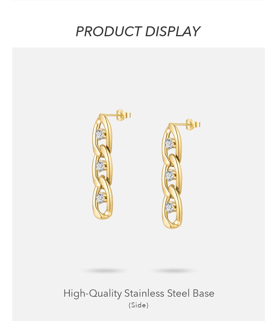 Victoria's Vogue Zircons Chain Drop Earrings For Women Gold Color Royal Earings Stainless Steel Fashion Jewelry Party Pendientes