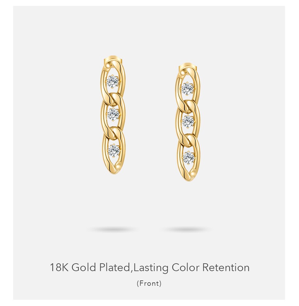 Victoria's Vogue Zircons Chain Drop Earrings For Women Gold Color Royal Earings Stainless Steel Fashion Jewelry Party Pendientes