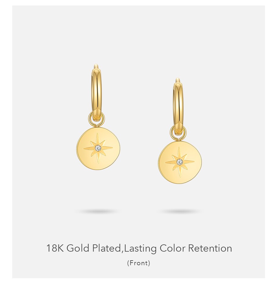 Victoria's Vogue Circle Light Star Drop Earrings For Women Gold Color Earings Stainless Steel Fashion Jewelry Gift Pendientes