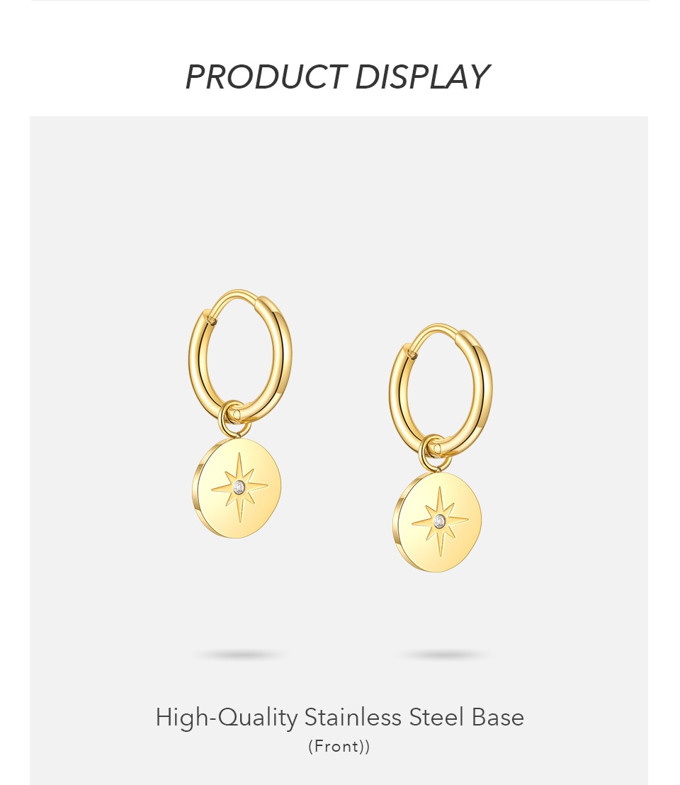 Victoria's Vogue Circle Light Star Drop Earrings For Women Gold Color Earings Stainless Steel Fashion Jewelry Gift Pendientes