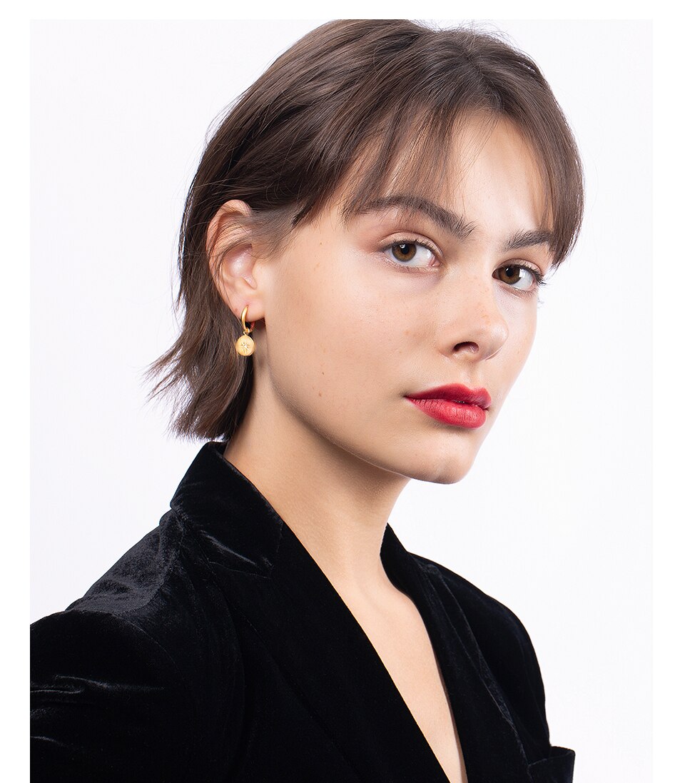 Victoria's Vogue Circle Light Star Drop Earrings For Women Gold Color Earings Stainless Steel Fashion Jewelry Gift Pendientes