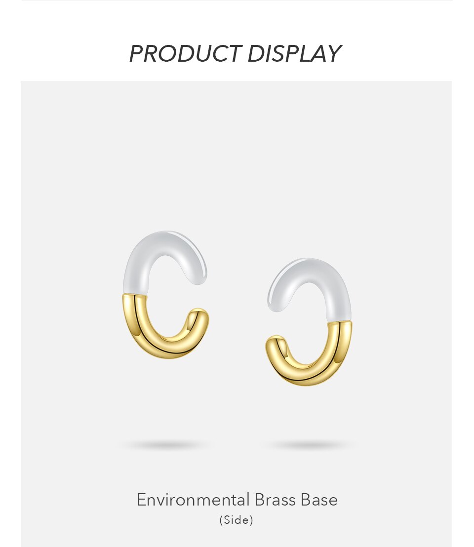 Victoria's Vogue C Shape Glass Ear Cuff Earrings For Women Gold Color Minimalist Non-Piercing Earings Fashion Jewelry Kolczyki