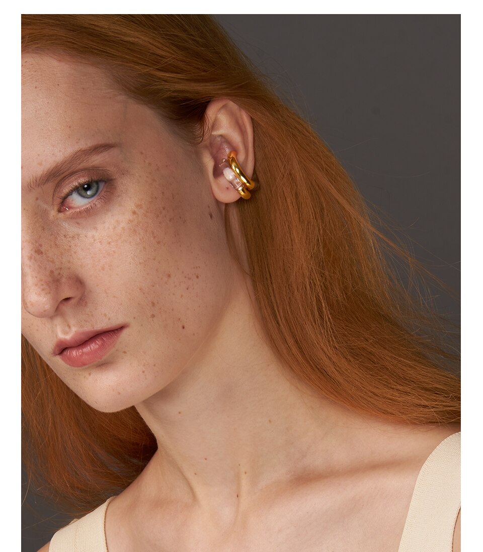 Victoria's Vogue C Shape Glass Ear Cuff Earrings For Women Gold Color Minimalist Non-Piercing Earings Fashion Jewelry Kolczyki